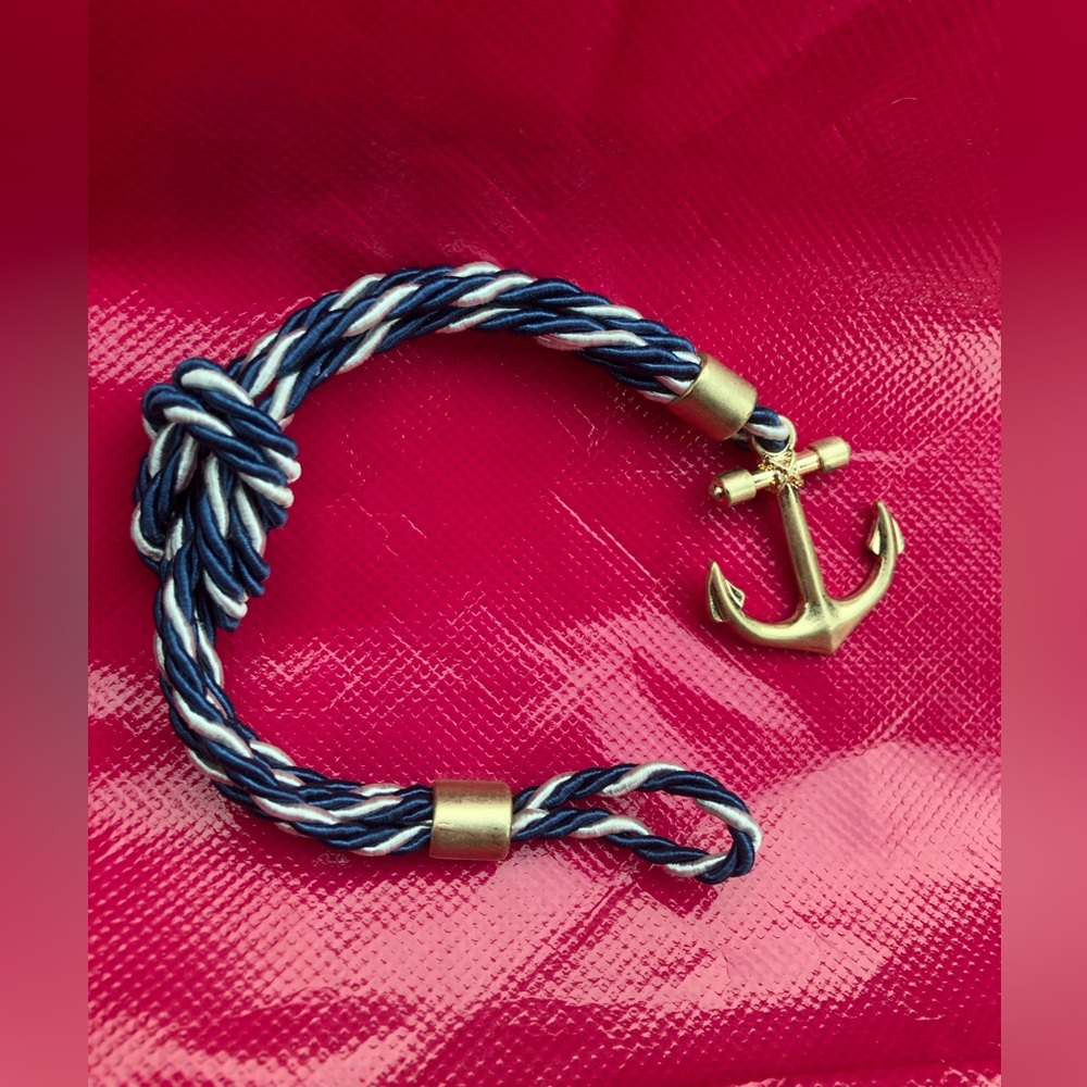 Nautical Cord Wrap Blue White and Gold Anchor Rope Bracelet Sea Ocean Water NEW